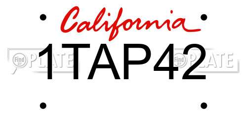 1TAP42 California License Plate