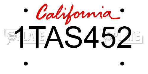 1TAS452 California License Plate