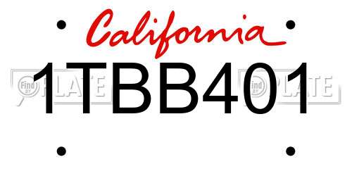 1TBB401 California License Plate