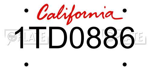 1TD0886 California License Plate