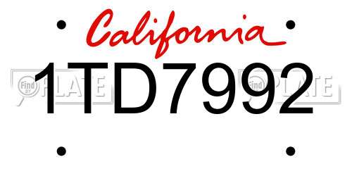 1TD7992 California License Plate
