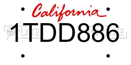 1TDD886 California License Plate