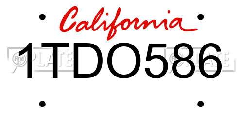1TDO586 California License Plate