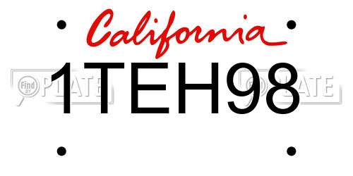 1TEH98 California License Plate