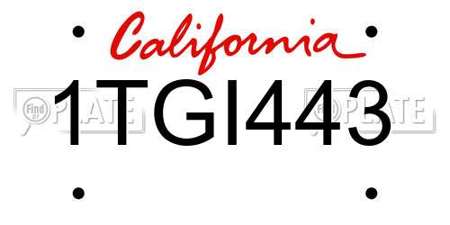 1TGI443 California License Plate