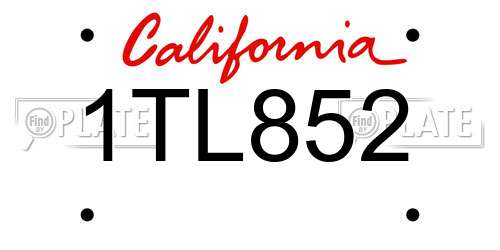 1TL852 California License Plate