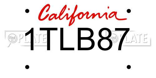 1TLB87 California License Plate