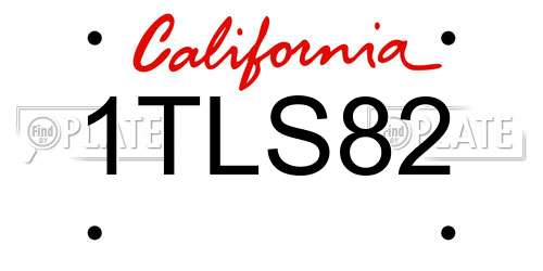 1TLS82 California License Plate