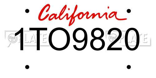 1TO9820 California License Plate