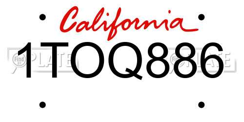1TOQ886 California License Plate