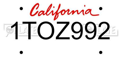 1TOZ992 California License Plate