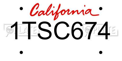1TSC674 California License Plate