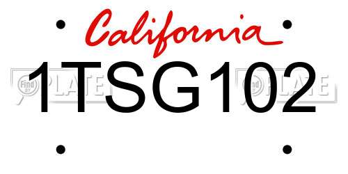1TSG102 California License Plate