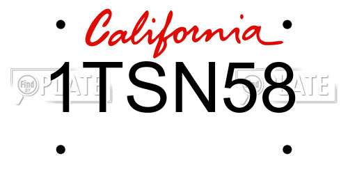 1TSN58 California License Plate