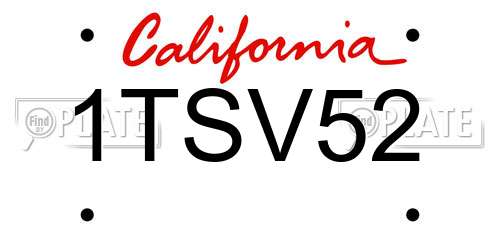 1TSV52 California License Plate