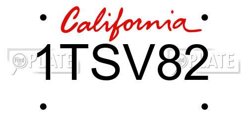 1TSV82 California License Plate