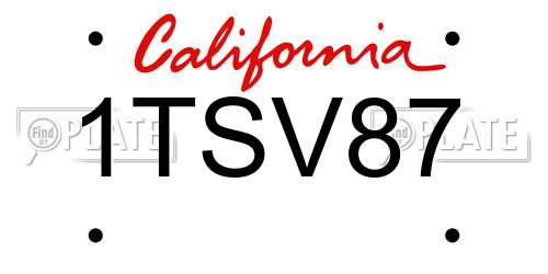 1TSV87 California License Plate
