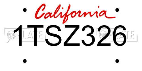 1TSZ326 California License Plate