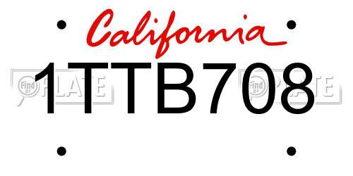 1TTB708 California License Plate
