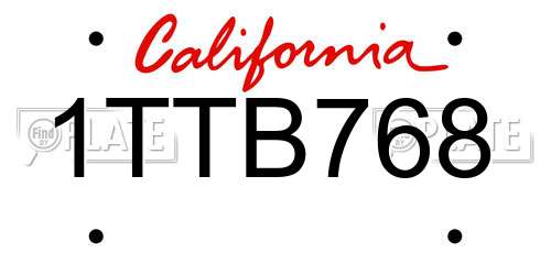 1TTB768 California License Plate