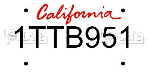 1TTB951 California License Plate
