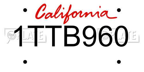 1TTB960 California License Plate