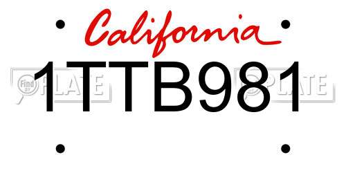 1TTB981 California License Plate