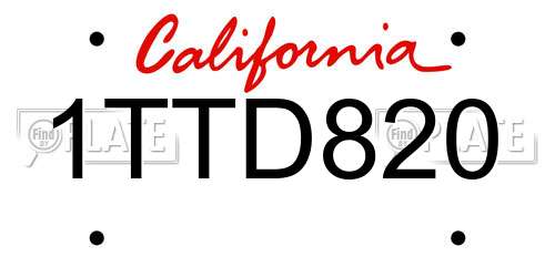 1TTD820 California License Plate