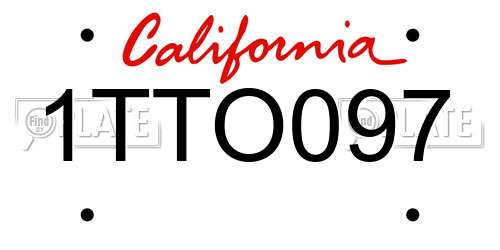 1TTO097 California License Plate