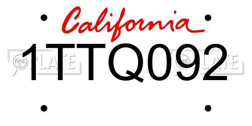 1TTQ092 California License Plate