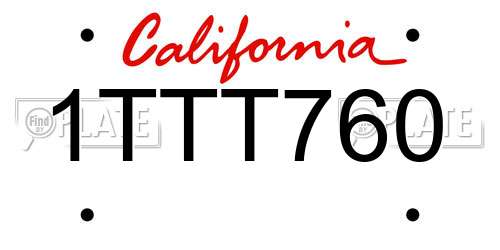 1TTT760 California License Plate