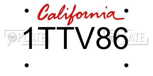 1TTV86 California License Plate