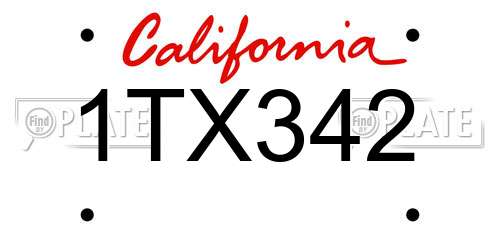 1TX342 California License Plate