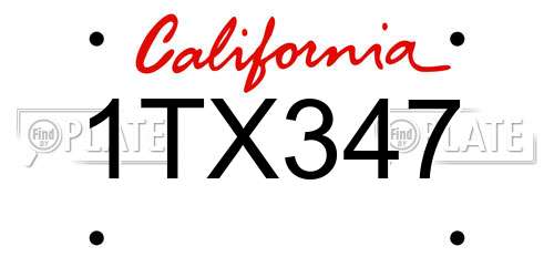 1TX347 California License Plate