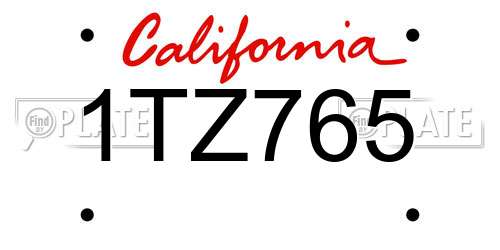 1TZ765 California License Plate