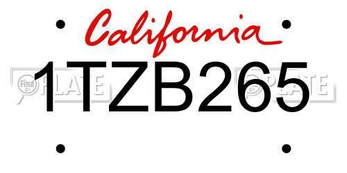 1TZB265 California License Plate