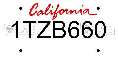 1TZB660 California License Plate