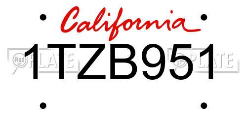 1TZB951 California License Plate