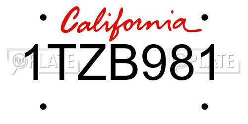 1TZB981 California License Plate