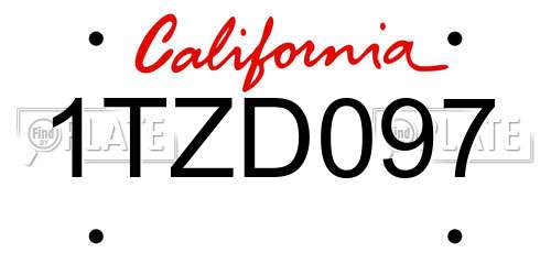 1TZD097 California License Plate