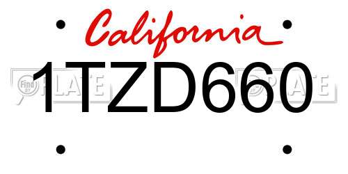 1TZD660 California License Plate