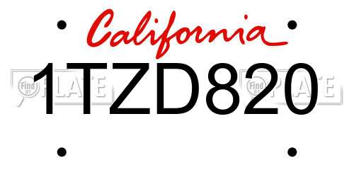 1TZD820 California License Plate