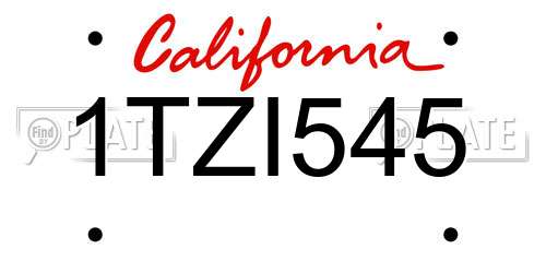 1TZI545 California License Plate
