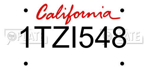 1TZI548 California License Plate