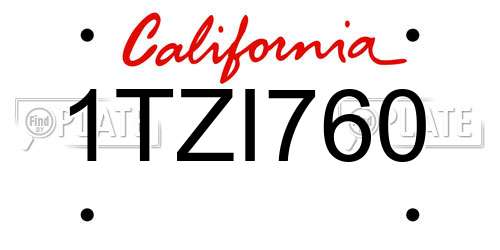 1TZI760 California License Plate