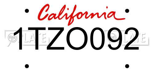 1TZO092 California License Plate