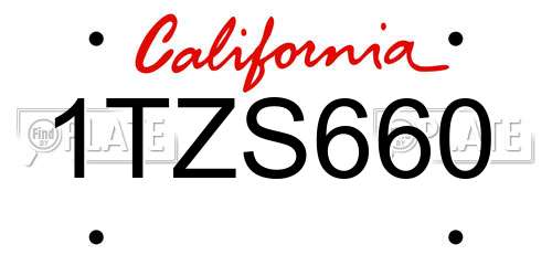 1TZS660 California License Plate