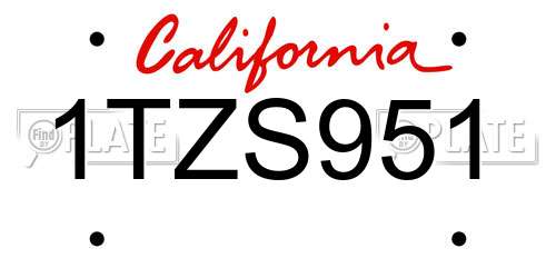 1TZS951 California License Plate