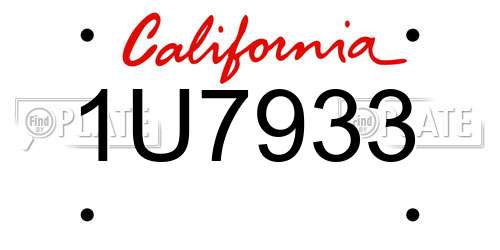 1U7933 California License Plate