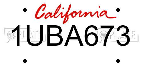 1UBA673 California License Plate